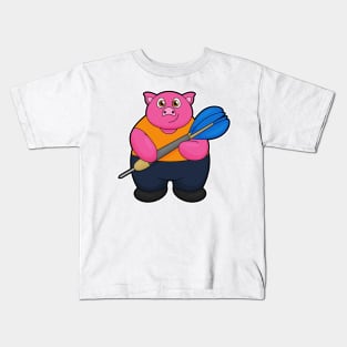 Pig as Dart player with Darts Kids T-Shirt